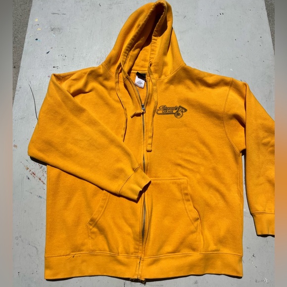 Men's Slappy's Garage Hoodie Yellow Spell-Out L Skateboard San Diego Half Pipe - Picture 7 of 15